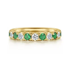 Sale Gabriel & Co. 14K Yellow Gold 11 Stone Diamond and Emerald Anniversary Band - 0.45 ct