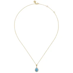 Sale Gabriel & Co. 14K Yellow Gold Teardrop Blue Topaz with Diamond Halo Necklace
