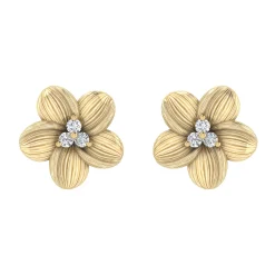 Outlet Gabriel & Co. 14K Yellow Gold Textured Flower and Diamond Stud Earrings