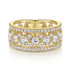 Discount Gabriel & Co. 14K Yellow Gold Three Row Diamond Wide Band Ring