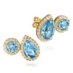 Online Gabriel & Co. 14K Yellow Gold Toi et Moi Blue Topaz and Diamond Halo Stud Earrings