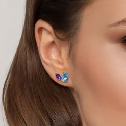 Outlet Gabriel & Co. 14K Yellow Gold Toi et Moi Blue Topaz and Amethyst Stud Earrings