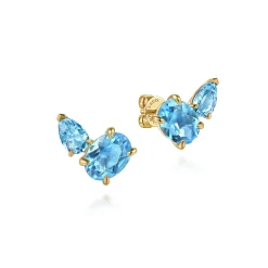 Clearance Gabriel & Co. 14K Yellow Gold Toi et Moi Blue Topaz Stud Earrings