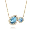 Hot Gabriel & Co. 14K Yellow Gold Toi et Moi Blue Topaz and Diamond Halo Necklace
