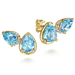Clearance Gabriel & Co. 14K Yellow Gold Toi et Moi Diamond and Blue Topaz Stud Earrings