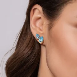 Clearance Gabriel & Co. 14K Yellow Gold Toi et Moi Diamond and Blue Topaz Stud Earrings