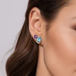 Sale Gabriel & Co. 14K Yellow Gold Toi et Moi Diamond Blue Topaz and Amethyst Stud Earrings