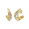New Gabriel & Co. 14K Yellow Gold Triple Row Spike Graduating Diamond J Hoop Earrings
