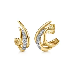 New Gabriel & Co. 14K Yellow Gold Triple Row Spike Graduating Diamond J Hoop Earrings