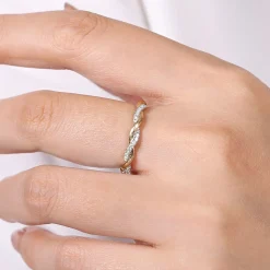 Discount Gabriel & Co. 14K Yellow Gold Twisted Diamond Stackable Ring