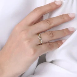 Hot Gabriel & Co. 14K Yellow Gold Twisted Diamond Stackable Ring