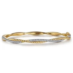 Outlet Gabriel & Co. 14K Yellow Gold Twisted Rope and Diamond Bangle