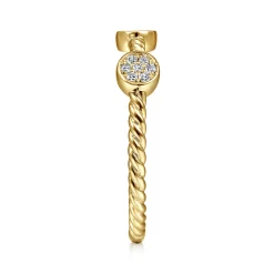 Gabriel & Co. 14K Yellow Gold Twisted Rope Cluster Diamond Station Stackable Ring
