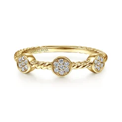 Gabriel & Co. 14K Yellow Gold Twisted Rope Cluster Diamond Station Stackable Ring