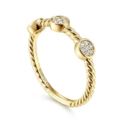Gabriel & Co. 14K Yellow Gold Twisted Rope Cluster Diamond Station Stackable Ring