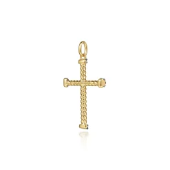 Sale Gabriel & Co. 14K Yellow Gold Twisted Rope Cross Pendant with Black Diamonds