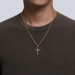 Sale Gabriel & Co. 14K Yellow Gold Twisted Rope Cross Pendant with Black Diamonds