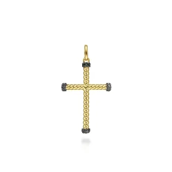Sale Gabriel & Co. 14K Yellow Gold Twisted Rope Cross Pendant with Black Diamonds