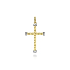 Online Gabriel & Co. 14K Yellow Gold Twisted Rope Cross Pendant with Diamonds
