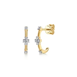 Sale Gabriel & Co. 14K Yellow Gold White Sapphire J Hoop Earrings