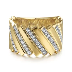 Outlet Gabriel & Co. 14K Yellow Gold Wide Alternating Diamond and Plain Strand Ring