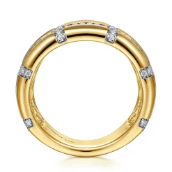 Best Gabriel & Co. 18K Yellow Gold Wide Band Ring with Checkered Diamond Pattern