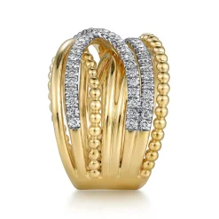 Best Gabriel & Co. 14K Yellow Gold Wide Bujukan Criss Cross Diamond Ring