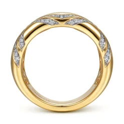 Best Gabriel & Co. 18K Yellow Gold Wide Diamond Ring with Diamond Criss Crossing Rows