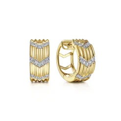 Hot Gabriel & Co. 14K Yellow Gold Wide 15mm Chevron Diamond Station Huggies