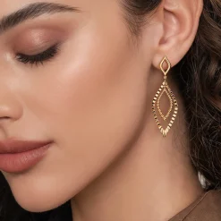 Best Gabriel & Co. 14K Yellow Plain Gold Bujukan and Diamond Cut Texture Marquise Stud Drop Earrings