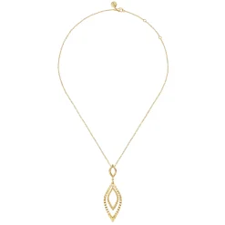 Sale Gabriel & Co. 14K Yellow Plain Gold Bujukan and Diamond Cut Texture Marquise Drop Necklace