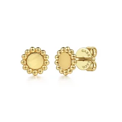 Gabriel & Co. 14K Yellow Plain Gold Bujukan Round Laser Disk Stud Earrings