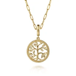 Discount Gabriel & Co. 14K Yellow Plain Gold Bujukan Tree of Life Medallion Pendant With Detachable Bail