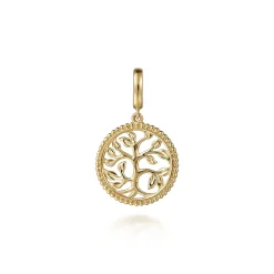 Discount Gabriel & Co. 14K Yellow Plain Gold Bujukan Tree of Life Medallion Pendant With Detachable Bail