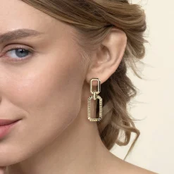 Best Gabriel & Co. 14K Yellow Plain Gold Diamond Cut Link Stud Drop Earrings