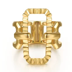 Online Gabriel & Co. 14K Yellow Plain Gold Diamond Cut Link Wide Band Ring