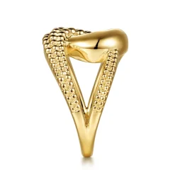 Clearance Gabriel & Co. 14K Yellow Plain Gold Pave Bujukan inter-Locking Link Ring