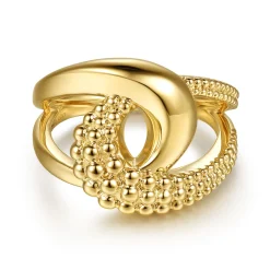 Clearance Gabriel & Co. 14K Yellow Plain Gold Pave Bujukan inter-Locking Link Ring