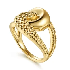 Clearance Gabriel & Co. 14K Yellow Plain Gold Pave Bujukan inter-Locking Link Ring
