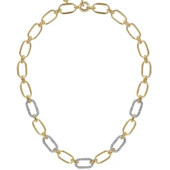 Clearance Gabriel & Co. 14K Yellow-White Chain Necklace with Diamond Link Stations