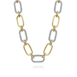 Clearance Gabriel & Co. 14K Yellow-White Chain Necklace with Diamond Link Stations