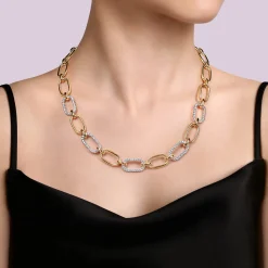 Clearance Gabriel & Co. 14K Yellow-White Chain Necklace with Diamond Link Stations