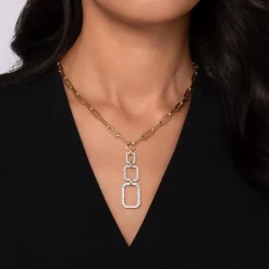 Outlet Gabriel & Co. 14K Yellow-White Chain Necklace with Geometric Pave Diamond Pendant