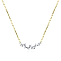 Best Gabriel & Co. 14K Yellow-White Gold Baguette and Round Diamond Zig Zag Necklace