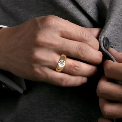 Hot Gabriel & Co. 14K Yellow-White Gold Diamond Mens Engagement Ring in High Polish Finish