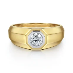 Hot Gabriel & Co. 14K Yellow-White Gold Diamond Mens Engagement Ring in High Polish Finish