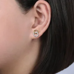 Outlet Gabriel & Co. 14K Yellow-White Gold Interlocking Links Diamond Stud Earrings