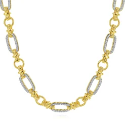 Discount Gabriel & Co. 14K Yellow-White Gold Oval Chain Twisted Rope Link Necklace with Diamond Pave