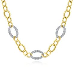 Online Gabriel & Co. 14K Yellow-White Gold Oval Chain Link Necklace with Diamond Pave