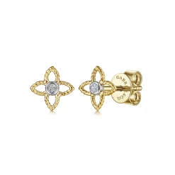 Hot Gabriel & Co. 14K Yellow-White Gold Quatrefoil Twisted Rope and Diamond Stud Earrings